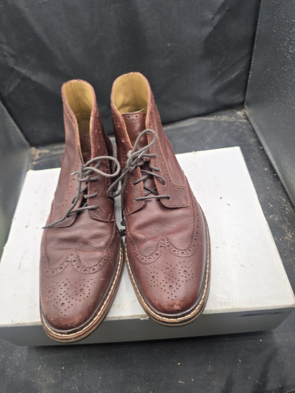 Cole Haan Men's Burgundy Leather Wingtip Lace-Up Boots